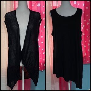 Bundle of 2 Eileen Fisher XL Black Open Knit Cardigan & Asymmetrical Tank Top